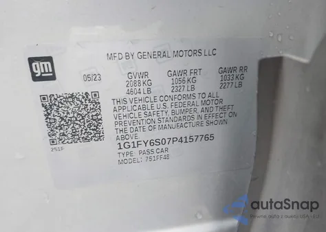 2023 Chevrolet Bolt Euv Fwd Lt z USA, uszkodzony, nr VIN 1G1FY6S07P4157765